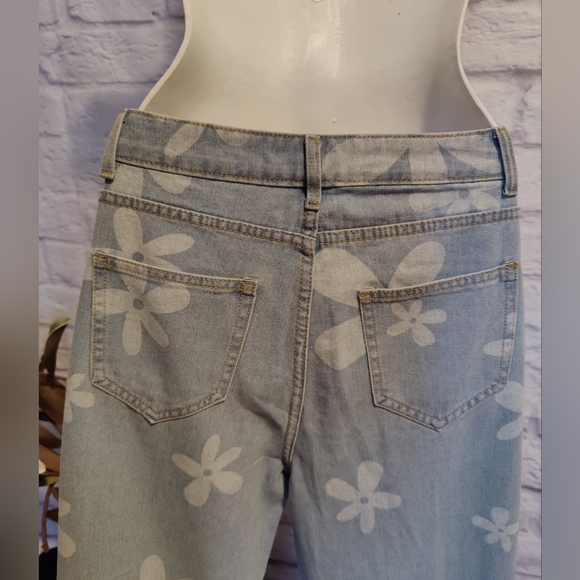 NWOT Floral Print Straight Leg Jeans High Waist Zipper Fly CasualDenim Long Pant - Picture 6 of 10